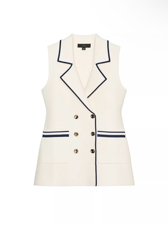 Zara Jackets & Blazers - Zara Cream Sleeveless Double-Breasted Blazer Vest with Navy Trim